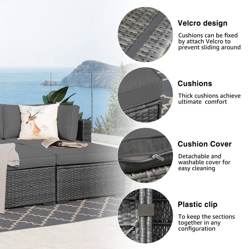 4-Piece Patio Sectional Sofa Wicker Furniture Set Outdoor daybed With Water resistant cushion
