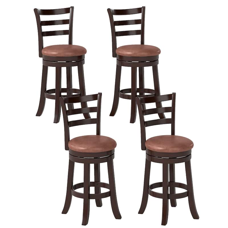 Costway 26” Counter Height Swivel Barstools Set of 2/4 with Back, Faux - Cappuccino - Set of 4