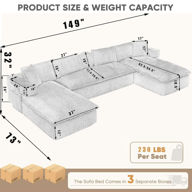 149" Oversized Sectional Couches U Shaped Modular sofa