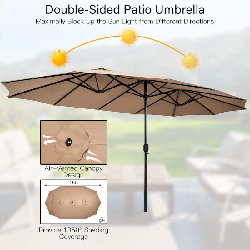 Gymax 15 ft Double-Sided Patio Twin Umbrella Extra-Large Market