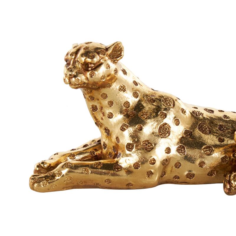 Gold Resin Leopard Sculpture with Textured Spots