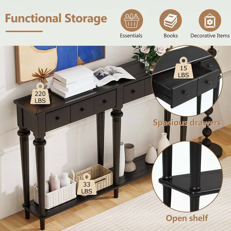 Retro Console Table with Open Shelf for Entryways,Living Rooms,and Hallways