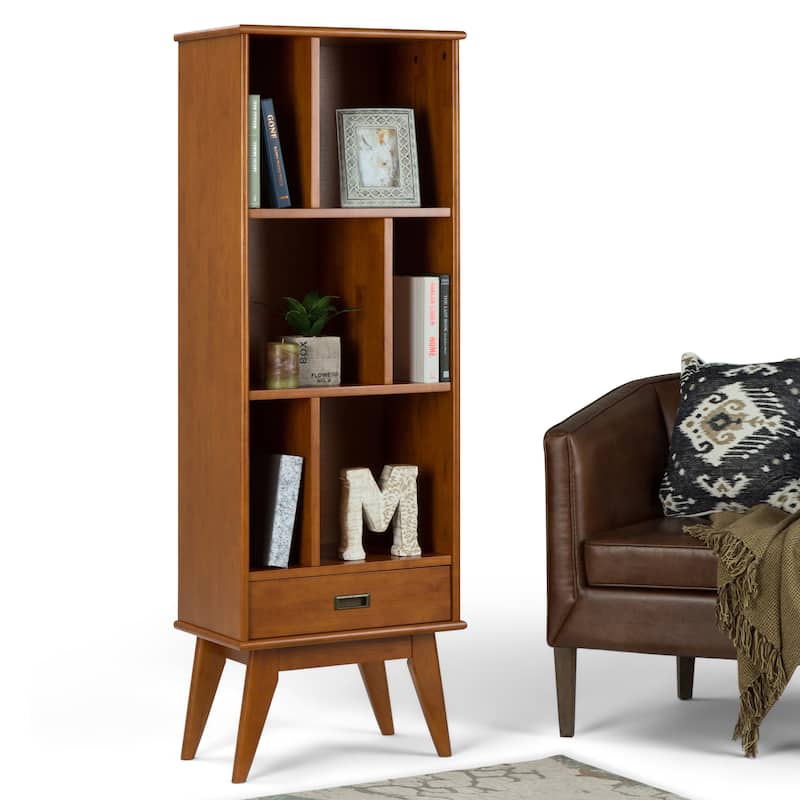 WYNDENHALL Tierney SOLID HARDWOOD 64 inch x 22 inch Mid Century Modern Bookcase and Storage Unit - 22"w x 14"d x 64" h - Teak Brown