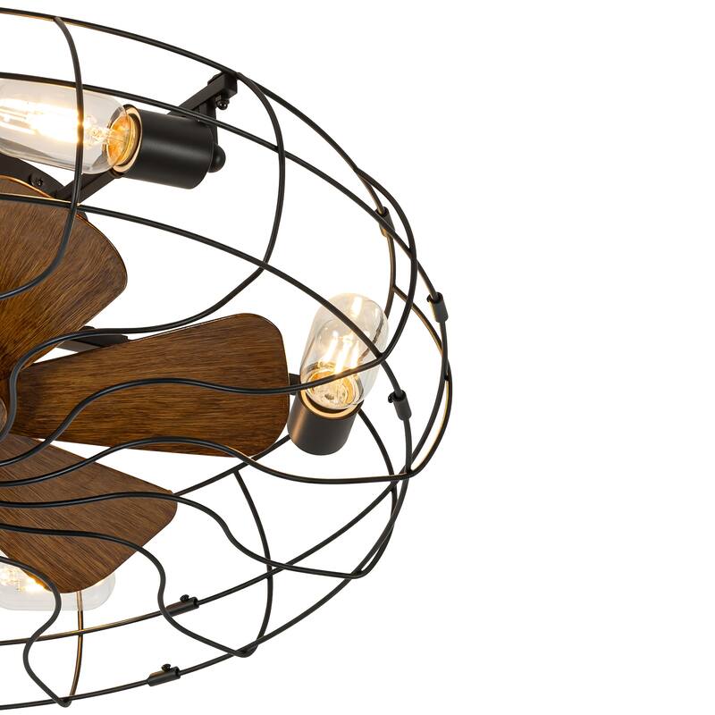 19"/23.6" Farmhouse Industrial Enclosed Caged Ceiling Fan with Light & Remote