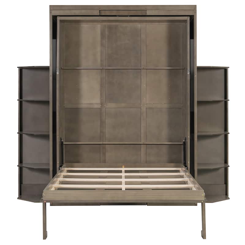 Rotating Murphy Bed Wall Bed Queen Size with Convertible Desk Side Shelves