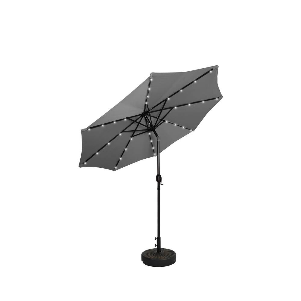 9' Solar Lighted Patio Umbrella with Bronze Base