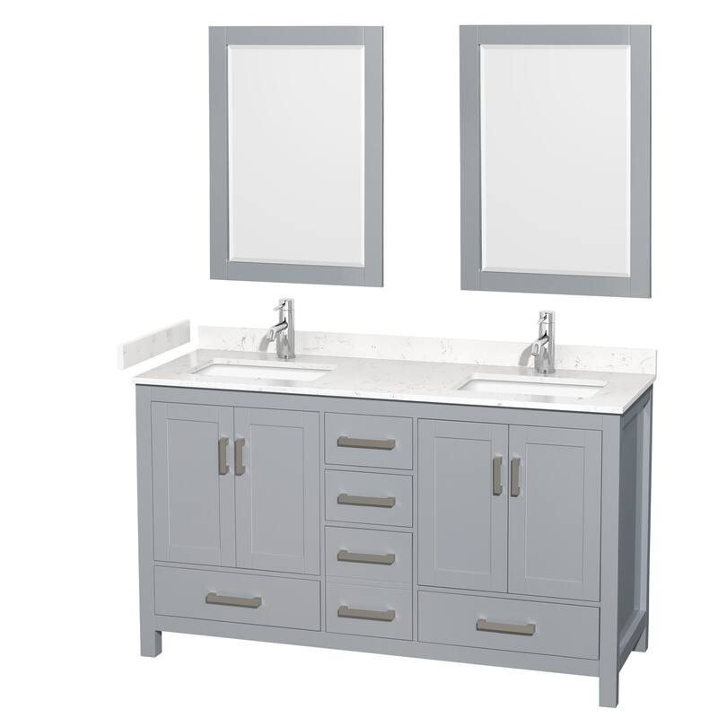Wyndham Collection Sheffield 60" Double Bathroom Vanity, Carrara - Gray / Carrara Cultured Marble Top / Brushed