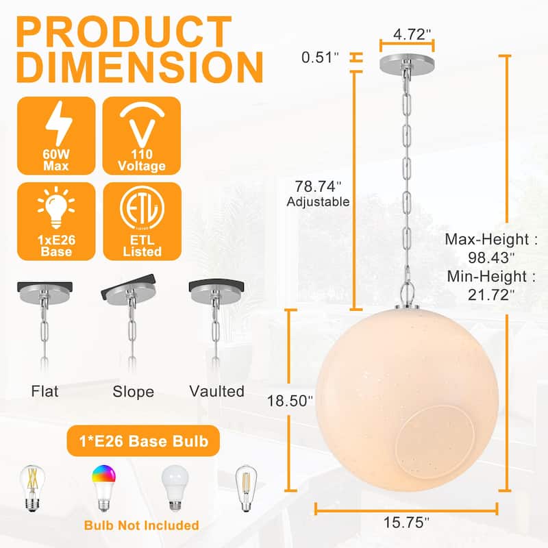 Modern White Bubble Glass Globe Pendant Light with Side Opening