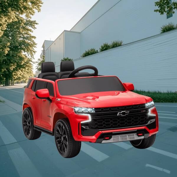 slide 2 of 8, 12V Electric Chevy Tahoe Ride-On Car with Parental Remote Control, Horn, Music, LED Lights, and Safety Features for Kids Red