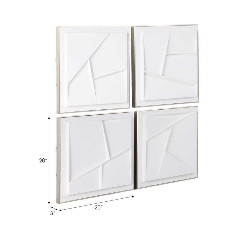 Canvas Wall Art Dimensional Plaster Paintings (Set of 4) - 20" White
