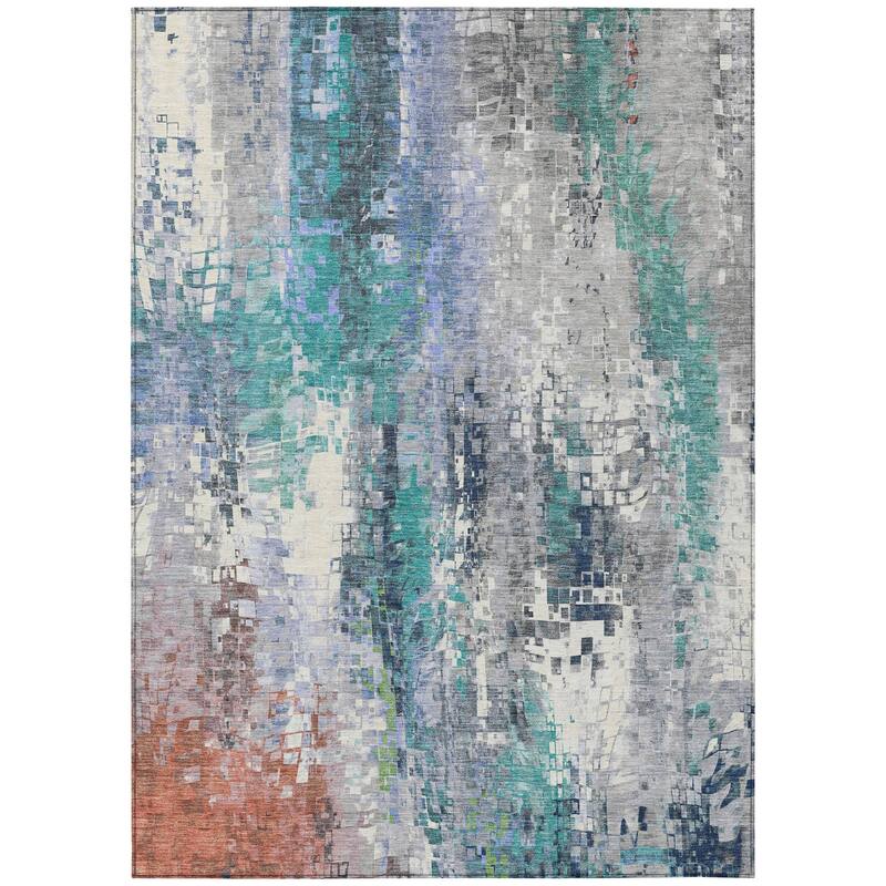 Machine Washable Indoor/ Outdoor Abstract Pixels Chantille Rug