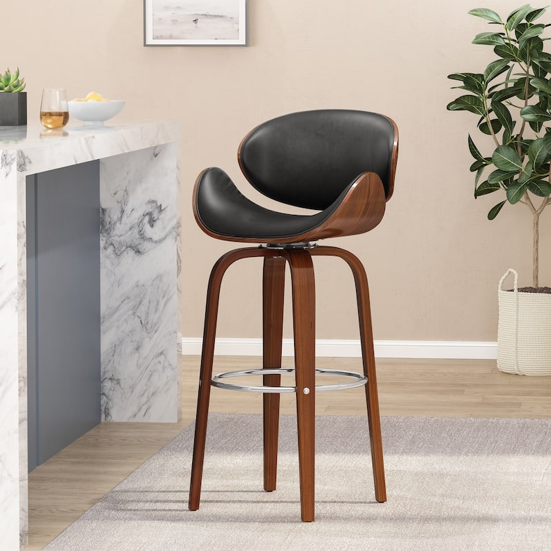 Ostweer Furniture 30" Mid-Century Modern Upholstered Swivel Barstool - Walnut