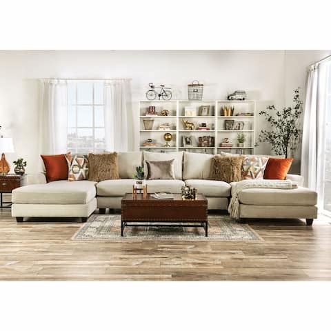Furniture of America Pluttnam Farmhouse Tan Microfiber Sectional
