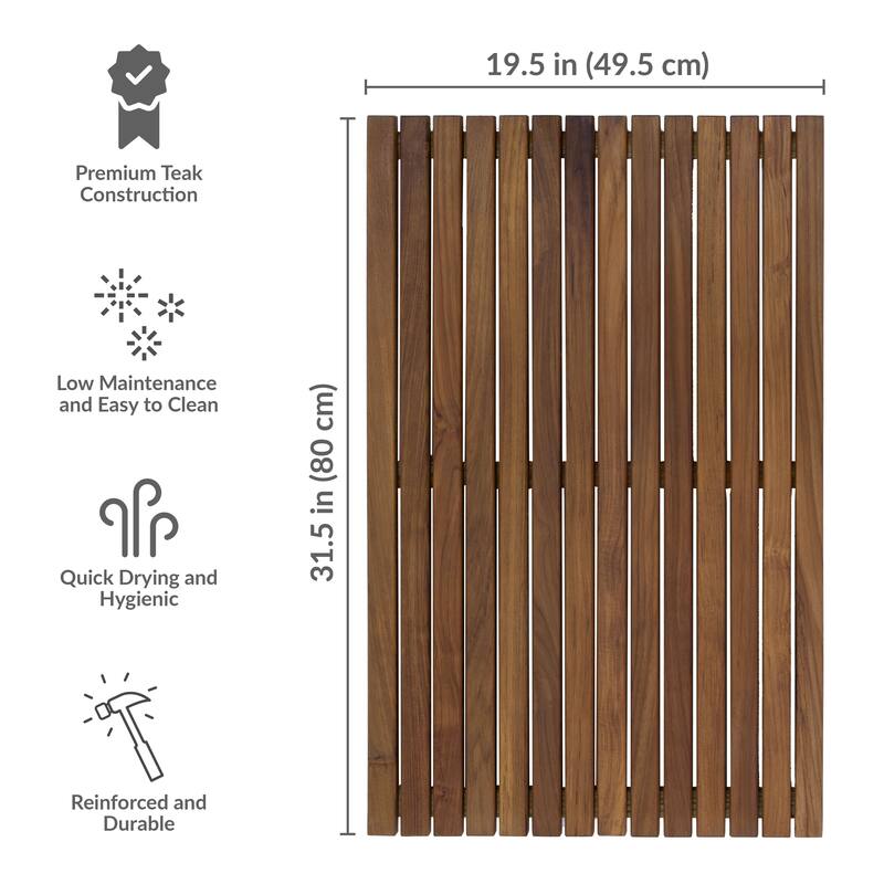 Sunnydaze Solid Teak Shower Mat - Spa-Inspired Slatted Bath Mat Set of 2