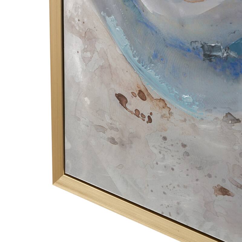 Gray Canvas Interlocked Rings Abstract Living Room Framed Wall Art with Gold and Blue Accents