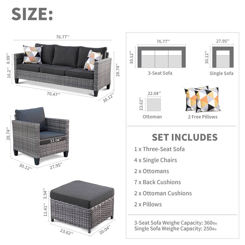 OVIOS 7-piece Patio Outdoor Wicker Conversation Set