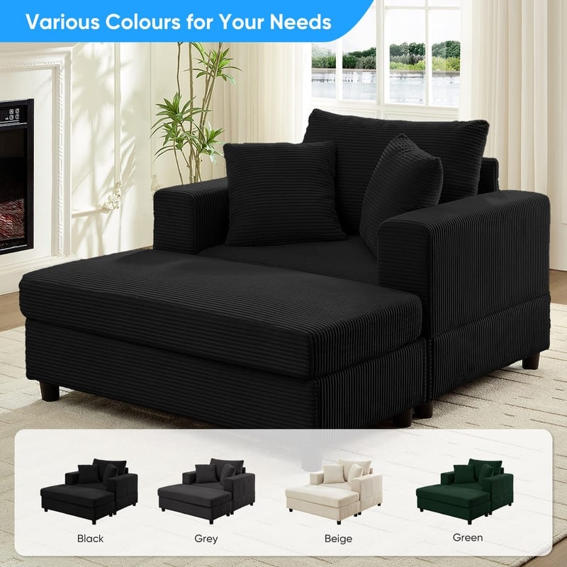 Mixoy Corduroy Chaise Lounge Deep Seat Sleeper Sofa Chair with Storage Ottoman,Upholstered 1-Seater/Loveseat Sofa Couch