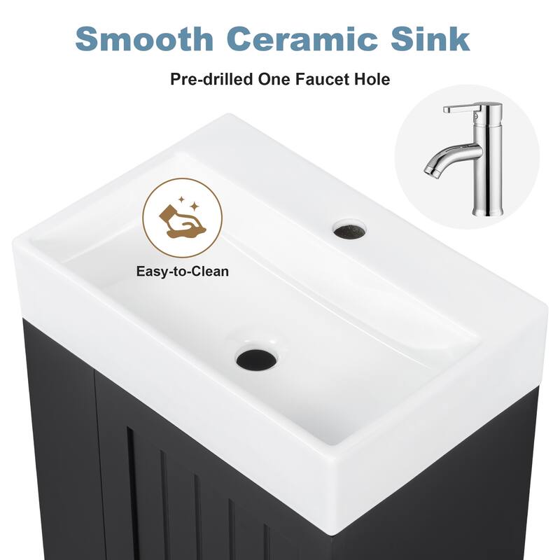 20" Bathroom Vanity with Ceramic Sink - Soft Close Door, Drawer & Side Shelf, Space-Saving MDF Cabinet for Small Bathrooms