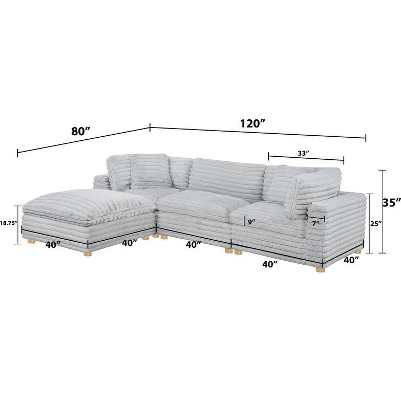 Best Quality Furniture 4-Piece Section Corduroy Modular
