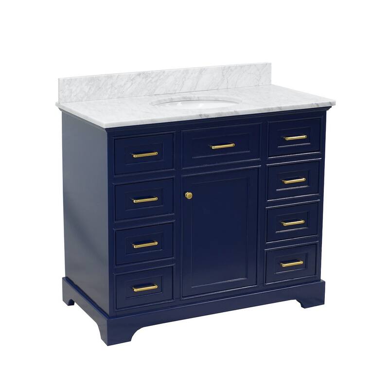 KitchenBathCollection Aria 42" Bathroom Vanity with Carrara Marble Top