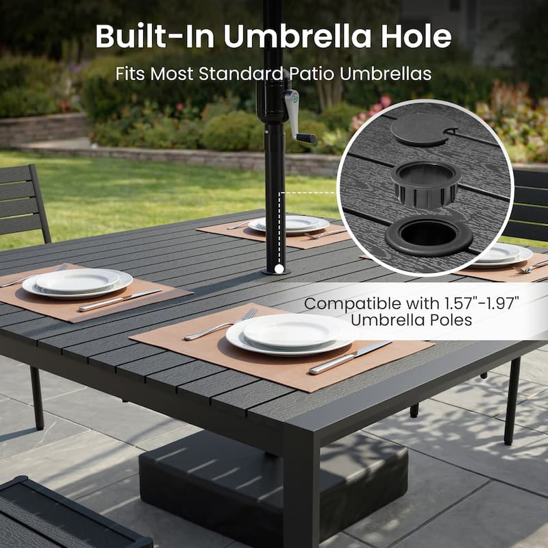 Outdoor All-Weather Aluminum Patio Square Dining Table with Umbrella Hole