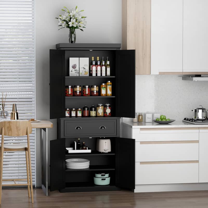 HOMCOM 72" Traditional Freestanding Kitchen Pantry Cupboard with 2 Cabinet,Drawer and Adjustable Shelves - N/A