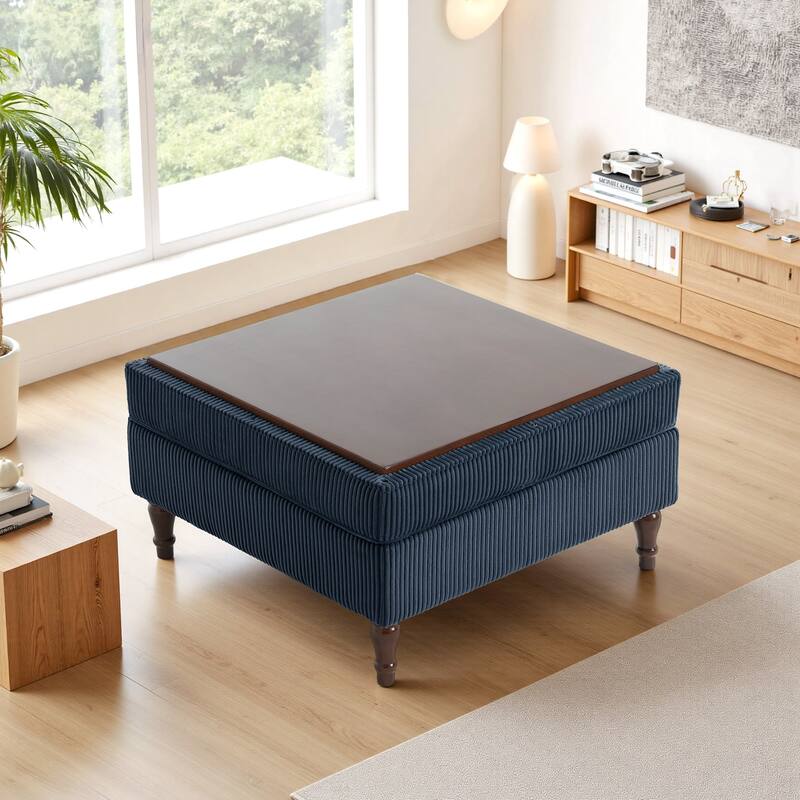 Corduroy Flip Top Dual-Use Storage Ottoman Coffee Table