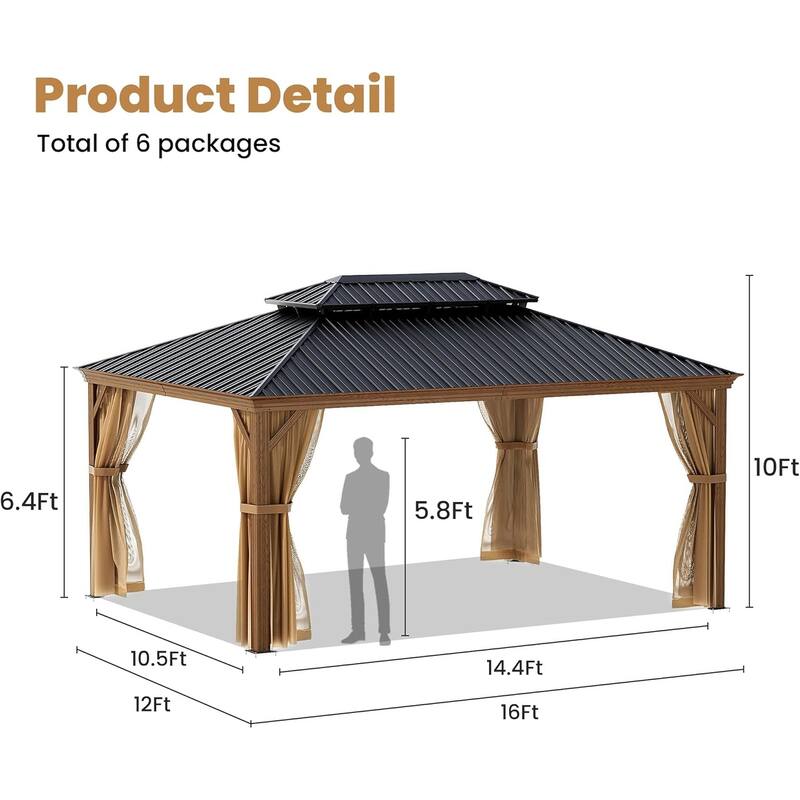 COSIEST 10'x12'Hardtop Gazebo with Netting and Curtains