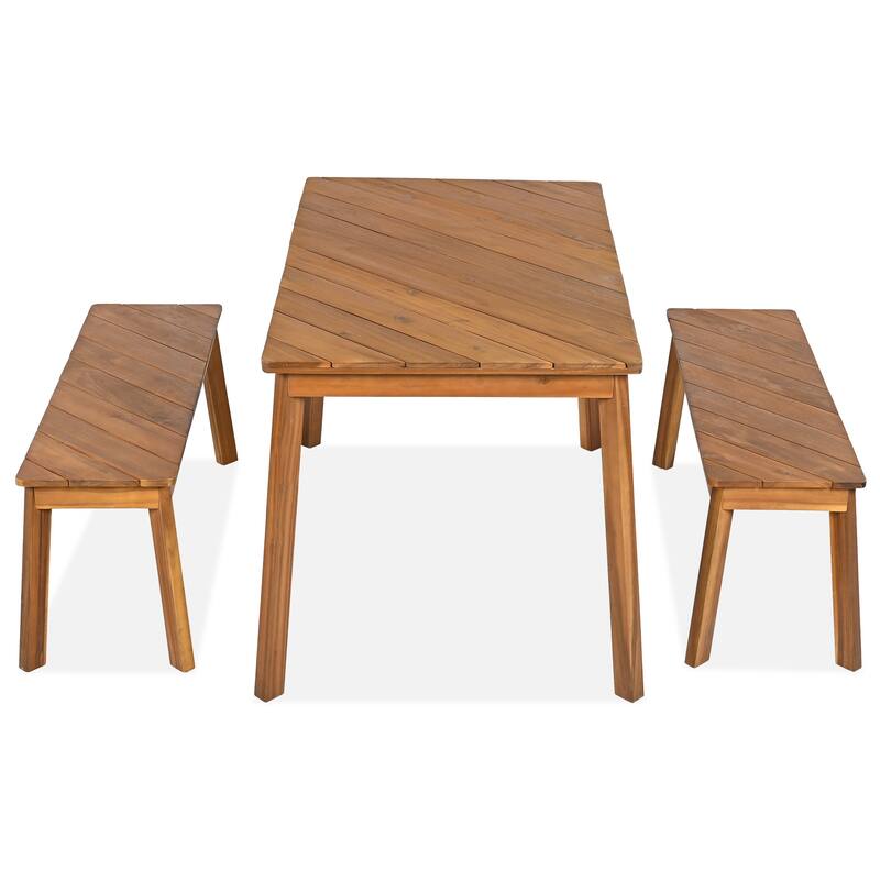 3 Pieces Acacia Wood Table Bench Dining Set