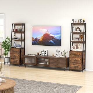 Multifunctional Tall Bookcase with Open Shelves and Storage Drawers ...