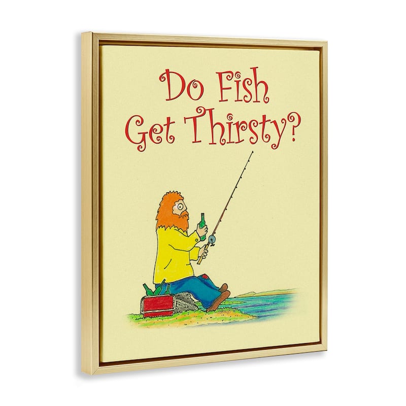 Stupell Do Fish Get Thirsty Humor Framed Floater Canvas Wall Art Design By Roger Straub