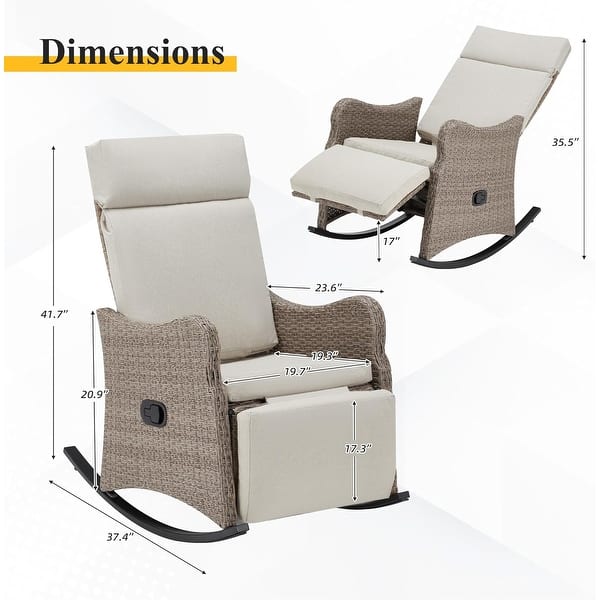dimension image slide 0 of 3, Outdoor Recliner Rocking Chairs with Soft Removable Cushions and Footrests - One Chair