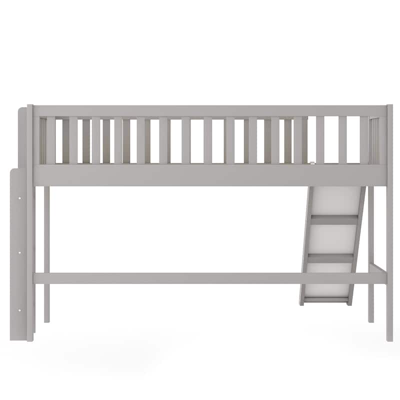 Twin Size Low Loft Bed with Slide and Ladder - Space-Saving Design