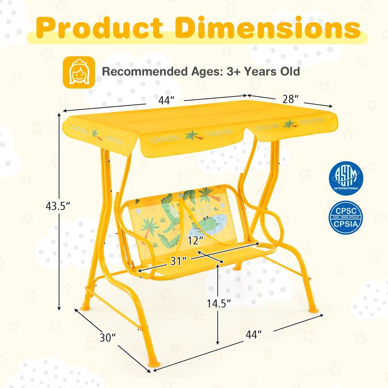 Oxford Cloth Metal Kids Swing with Adjustable Canopy and Safety Belts - 44" L x 28" W x 43.5" H