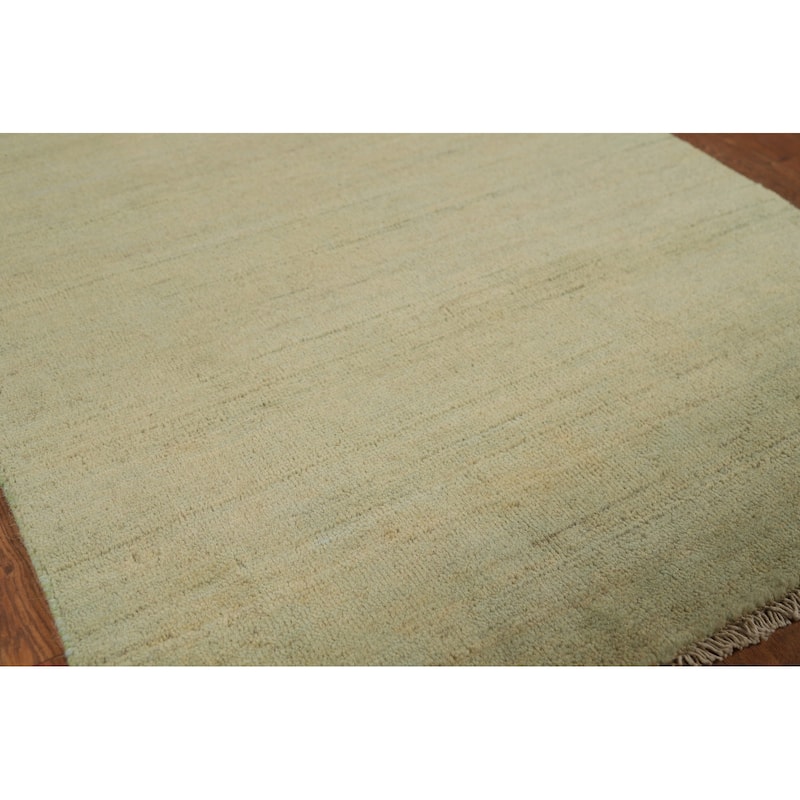 Gabbeh Modern Foyer Rug Handmade Green Accent Wool Carpet - 2'8"x 4'1"