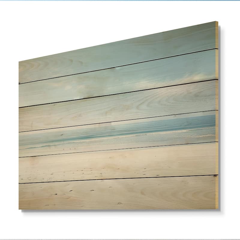 Designart "Minimalism Beachside Serenity" Nautical & Beach Print on Natural Pine Wood