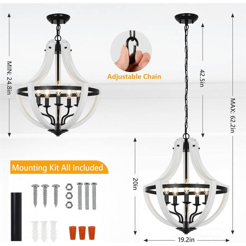 5-Light White Wood Chandeliers
