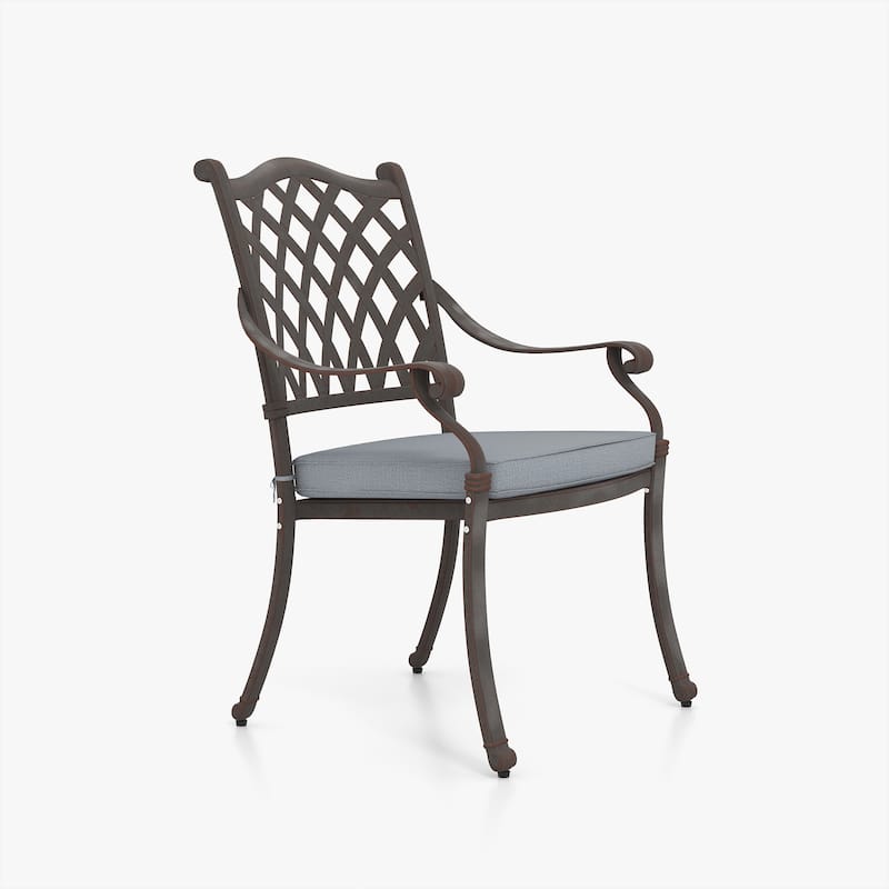 7-Piece Antique Bronze Cast Aluminum Outdoor Dining Set with Cushions & Umbrella hole