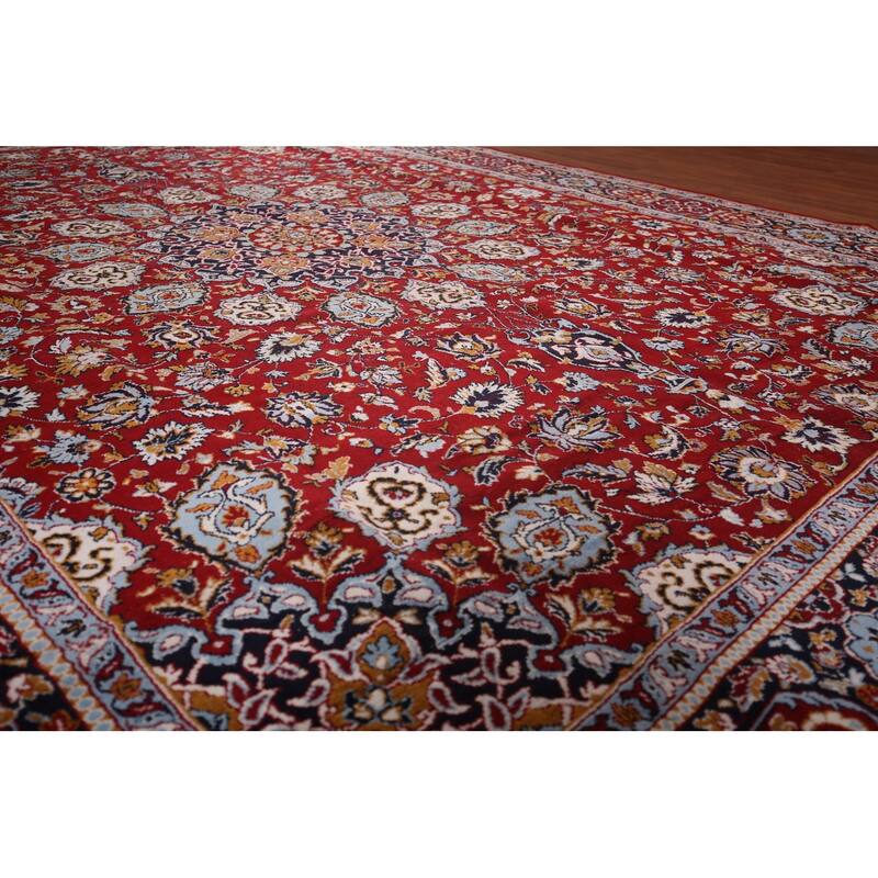 Red Traditional Kashan Turkish Area Rug Machine Made Oriental Carpet - 9'9" x 12'10"