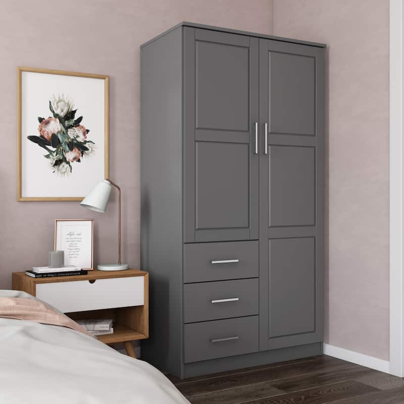 Palace Imports 100% Solid Wood Metro Wardrobe Armoire with Solid Wood or Mirrored Doors - Gray-Raised Panel