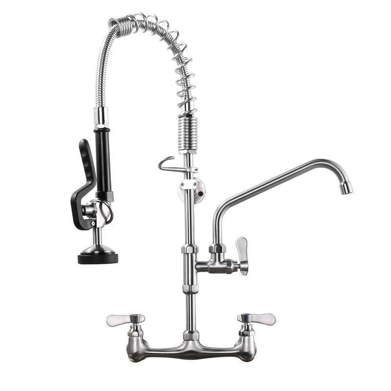 WOWOW Pull Down Sprayer Commeicial Faucet with Pre-Rinse Sprayer - 25inch - Brushed Nickel
