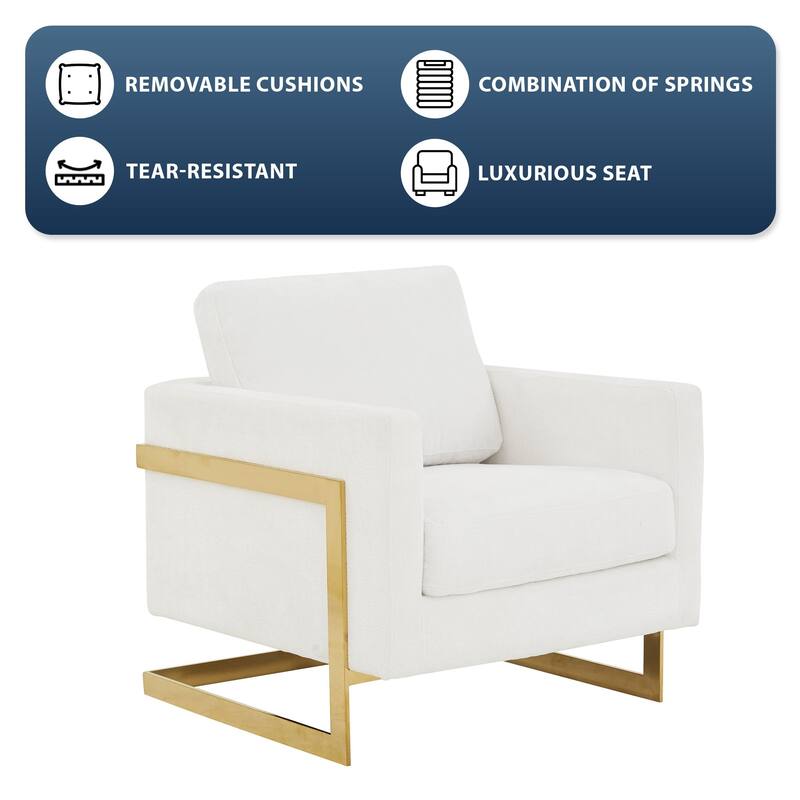 Lincoln Modern Boucle Arm Chair with Gold Stainless Steel Frame Upholstered Single Seater Sofa - 34.25" H x 31.5" W x 33.85" D