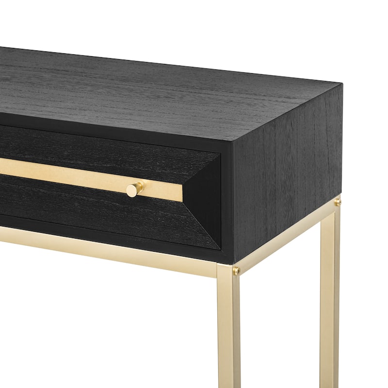 45.5" MDF Retro Console Table with Gold Accents, 2 Storage Drawers and Geometric Design