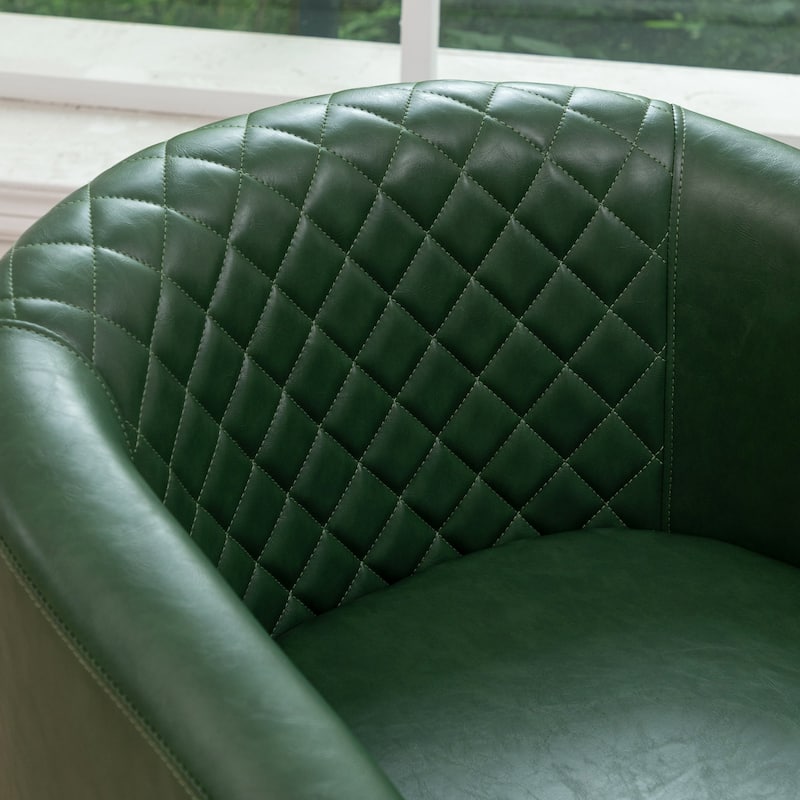 KINWELL PU Leather Tufted Barrel Chair Club Armchair with Nailheads