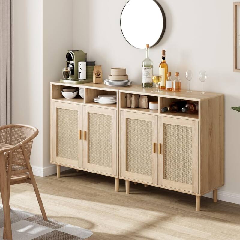 Ail 62.9-inch Wide Accent Rattan Sideboard Buffet Storage Cabinet With 2 Doors - 15.7"L x 62.9"W x 36.2"H