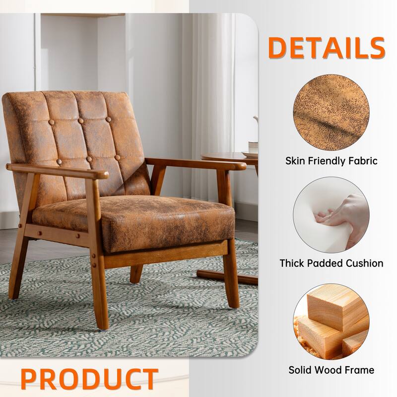 Linen/PU Upholstered Tufted Living Room/Bedroom Accent Chair With Wood Legs