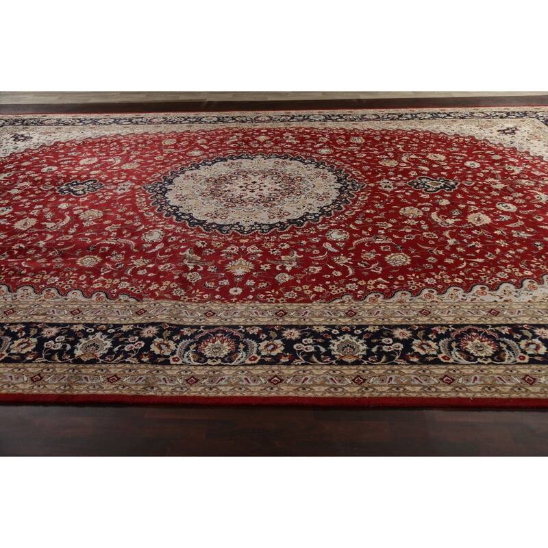 Vegetable Dye Nain Persian Area Rug Hand-knotted Large Wool Carpet - 12'1" x 19'1"