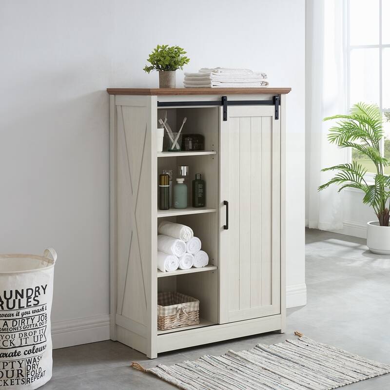 Storage Organizer Dresser with Sliding Barn Door - White