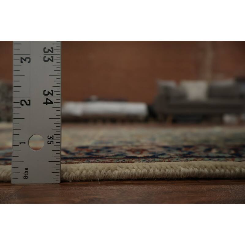 Hand Knotted Oriental 100% Wool Carpet Traditional Floral Beige & Ivories Qum Runner Rug - 9' 3'' X 3' 2''