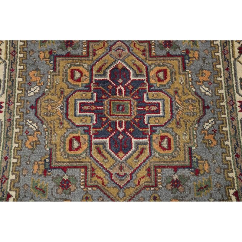 Hand Knotted Oriental 100% Wool Carpet Traditional Medallion Greys & Charcoal Heriz (serapi) Area Rug - 6' 1'' X 4' 0''